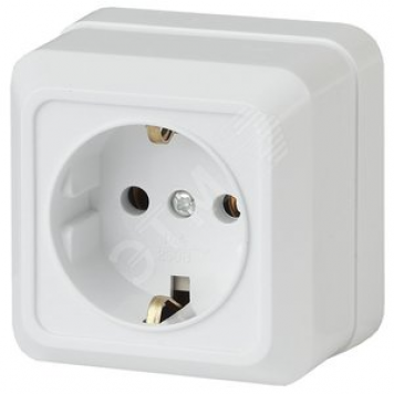 Розетка 2P+E Schuko, 16А-250В, ОУ, б.м.п., Quadro, белый, 2Э-202-01