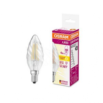Лампа светодиодная LED 4Вт Е14 FILAMENT CLBW40, тепло-бел, прозр.витая свеча OSRAM
