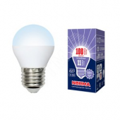 Лампа светодиодная LED-G45-11W/DW/E27/FR/NR Форма шар, матовая. Серия Norma. Дневной белый свет (6500K). Картон. ТМ Volpe (UL-00003833)