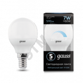 Лампа светодиодная LED 7вт, 230в, Е14, белый, dim, шар Gauss