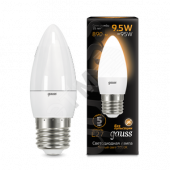 Лампа светодиодная LED 9.5Вт E27 свеча, теплый Gauss (103102110)