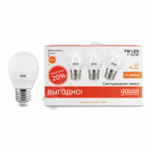 Лампа светодиодная LED 7Вт 230в, E27 теплый шар Gauss ПРОМО (3шт в упак)