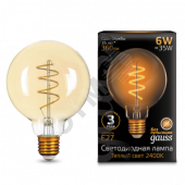 Лампа светодиодная LED 6Вт E27 Golden 2400К Filament G95 Flexible Gauss
