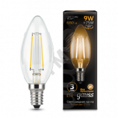 Лампа светодиодная LED 9Вт E14 Filament свеча, теплый Gauss (103801109)