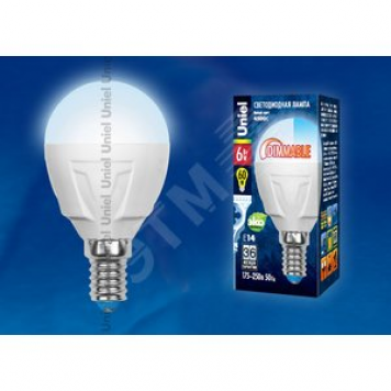 Лампа светодиодная LED 6вт 230в, Е14, dim, шар, мат, белый Palazzo Uniel (UL-00000692)