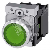 Кнопка плоская с подсветкой 22 мм круглая 1NO 110V AC круглая металлическая глянцевая зеленая