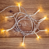 Гирлянда светодиодная универсальная 10 LED ТЕПЛЫЙ БЕЛЫЙ 1,5 метра, прозрачный ПВХ, питание 2*АА