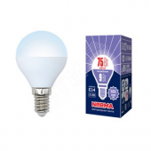 Лампа светодиодная LED-G45-9W/DW/E14/FR/NR Форма шар, матовая. Серия Norma. Дневной белый свет (6500K). Картон. ТМ Volpe (UL-00003824)