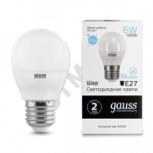 Лампа светодиодная LED 6вт 230в, Е27, дневной, шар Gauss Elementary (53236)