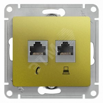 GLOSSA Розетка двойная RJ11+RJ45 категория 5E механизм фисташковый (GSL001085)
