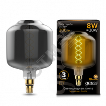 Лампа светодиодная LED 8Вт Е27 2400К Vintage Filament Flexible DL180 180*295mm Gray Gauss (164802008)
