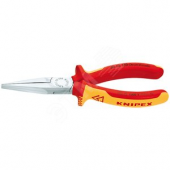 KNIPEX Длинногубцы VDE 1000V, плоские рифлённые губки 46.5 мм, L-160 мм, диэлектрические, хромированные, двукомпонентные рукоятки, KN-3016160