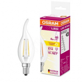 Лампа светодиодная LED 4Вт Е14 FILAMENT CLBA40, тепло-бел, прозр.свеча на ветру OSRAM