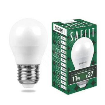 Лампа светодиодная LED 11вт Е27 дневной матовый шар (SBG4511)