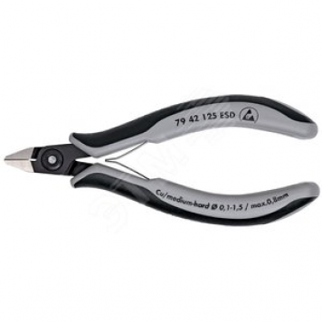 KNIPEX Прецизионные кусачки боковые для электроники антистатические ESD, вороненые 125 mm, KN-7942125ESD (KN-7942125ESD)