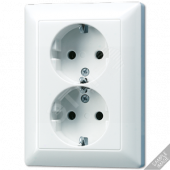 ECO Двойная SCHUKO-розетка с рамкой, 16A, 250V сл. кость (AS5020U/1)