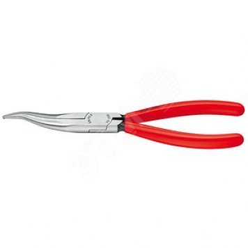 KNIPEX Плоскогубцы механика, плоскокруглые изогнутые губки с крестовой насечкой, L-200 мм, чёрные, обливные рукоятки, KN-3831200 (KN-3831200)