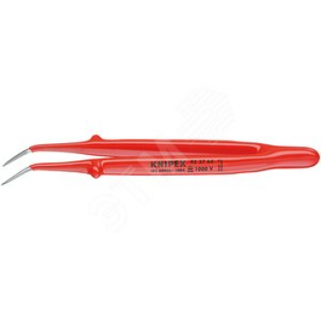 KNIPEX Пинцет VDE 1000V захватный прецизионный, зазубренные губки с тонкими кончиками под 45°, пружинная сталь, хромированный, L-150 мм, KN-923764