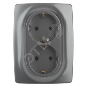 Розетка 2X2P+E Schuko, 16A-250В, Эра12, графит, 12-2106-12