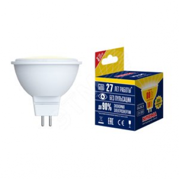 Лампа светодиодная LED-JCDR-7W/WW/GU5.3/NR Форма JCDR, матовая. Серия Norma. Теплый белый свет (3000K). Картон. ТМ Volpe