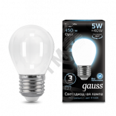 Лампа светодиодная LED 5Вт 230в,E27 Filament OPAL белый,шар Gauss (105202205)