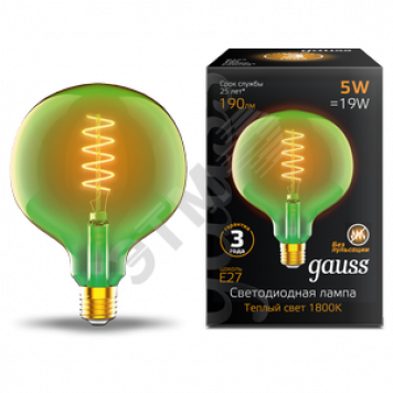 Лампа светодиодная LED-5W E27 190lm 1800K 125*178mm Filament Flexible G125-C Green Gauss