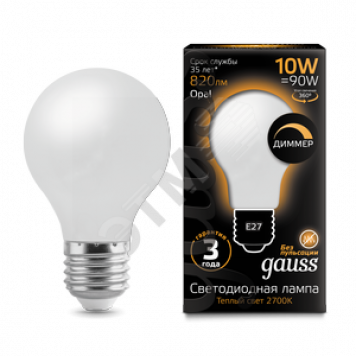 Лампа светодиодная LED 10Вт E27 2700К Filament A60 OPAL dimmable Gauss