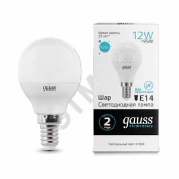 Лампа светодиодная LED 12Вт 920lm E14 4100K Elementary Шар Gauss