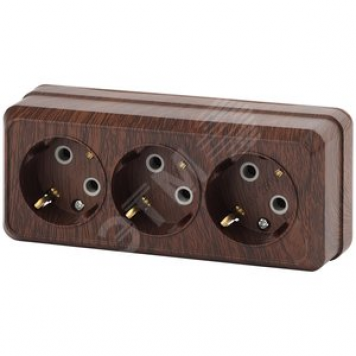 Розетка 3х2P+E, 16А-250В, ОУ, Quadro, венге, 2-206-10