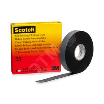 Изолента резиновая черная 19мм 9.1м сырая резина Scotch 23