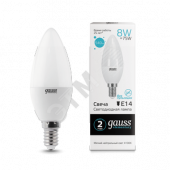 Лампа светодиодная LED 8вт 230в, Е14, белый, свеча Gauss Elementary