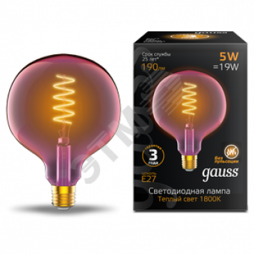 Лампа светодиодная LED-5W E27 190lm 1800K 125*178mm Filament Flexible G125-C Pink Gauss (1011802105)